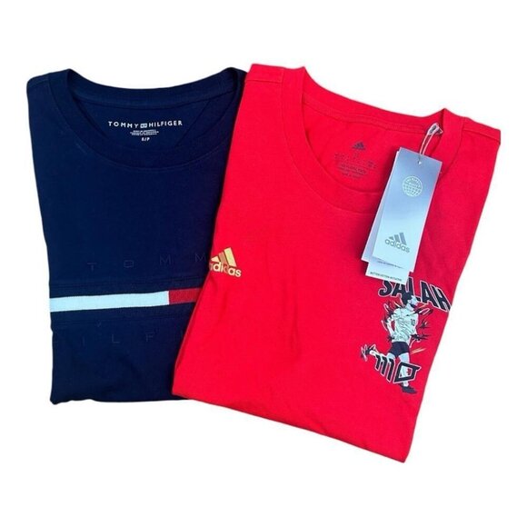 Tommy Hilfiger Classic Fit Logo/ Adidas Salah Football T-Shirt Bundle - Small - Picture 1 of 15